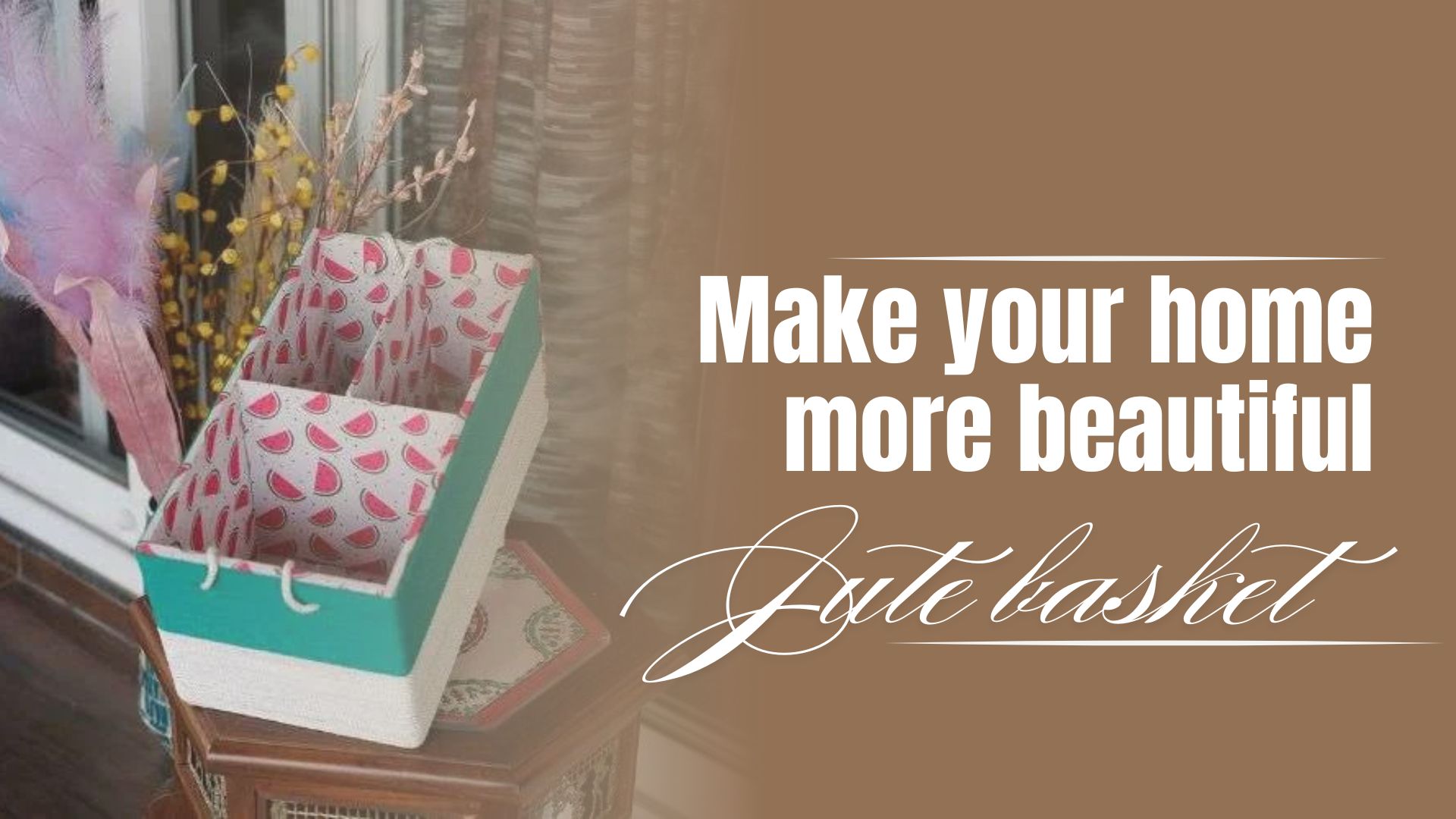 A beautiful jute basket with a lid for storage and gifting