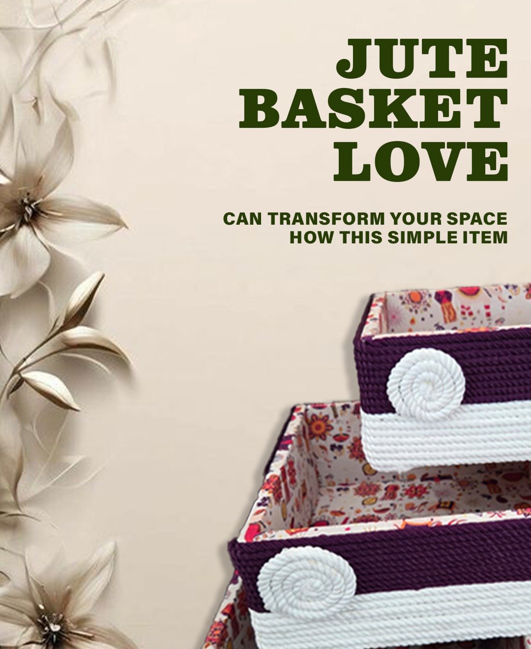 Stylish and eco-friendly jute baskets for home storage.