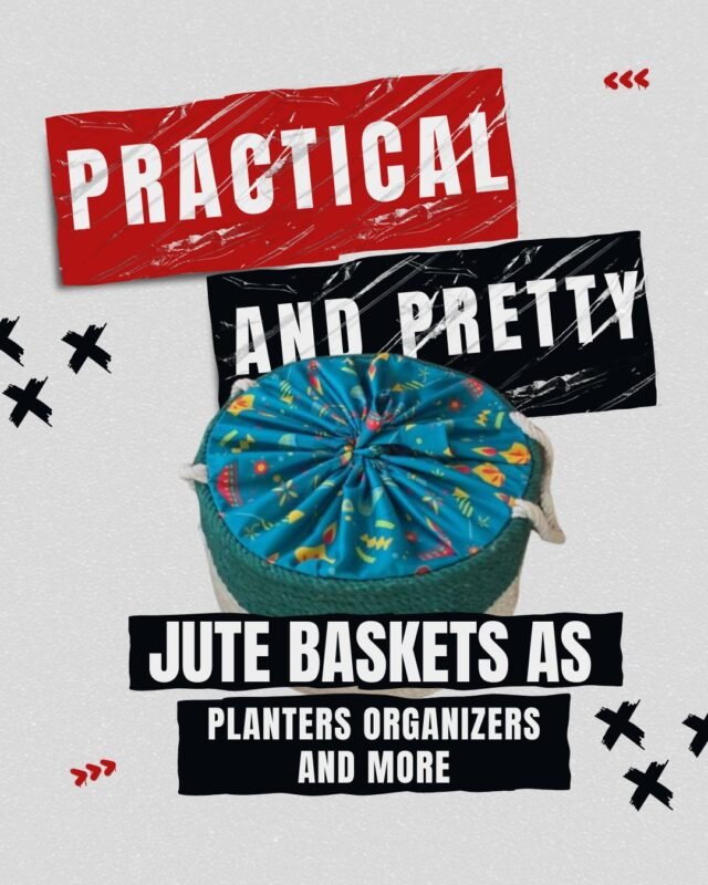 Jute basket used as a stylish planter for indoor plants.